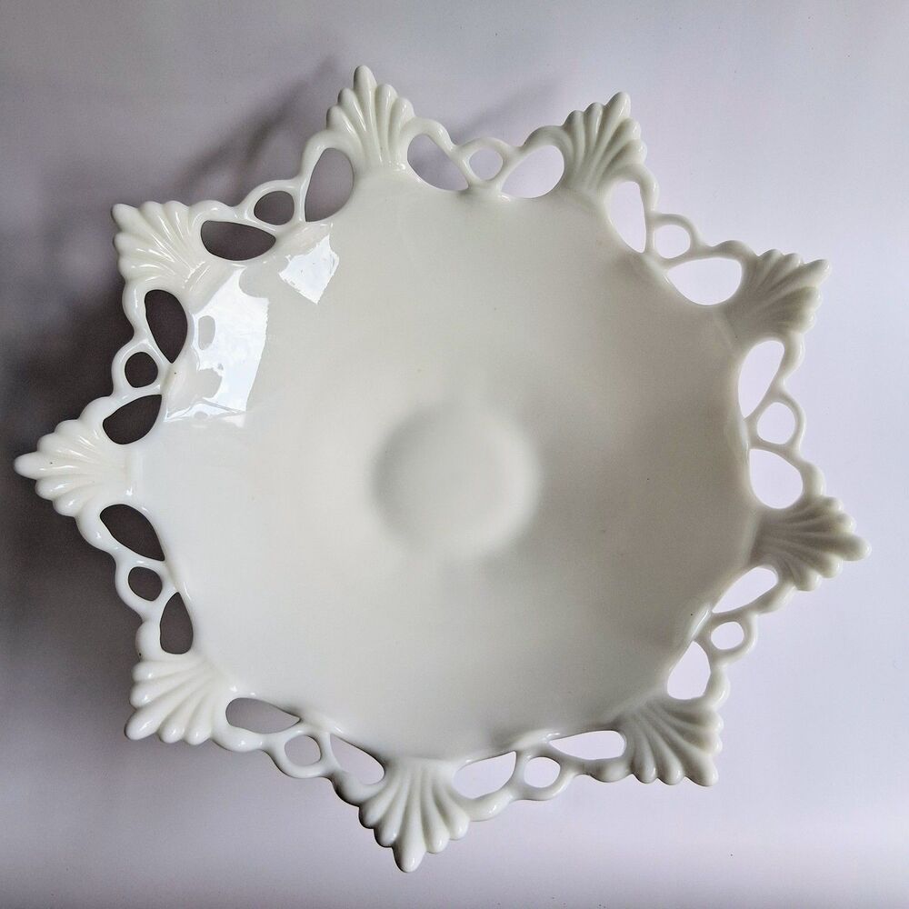 Vintage Westmoreland White Milk Glass 11.5" Ring and Petal Pedestal Console Bowl